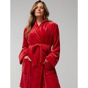Soma Women's Plush Red Robe Soft Thick with Pockets - Fits L-XL